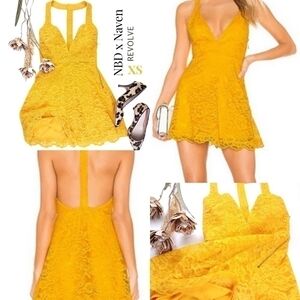 New Revolve NBD x Naven Yellow Embroidered Gorgeous Low Back Dress Sz Xs